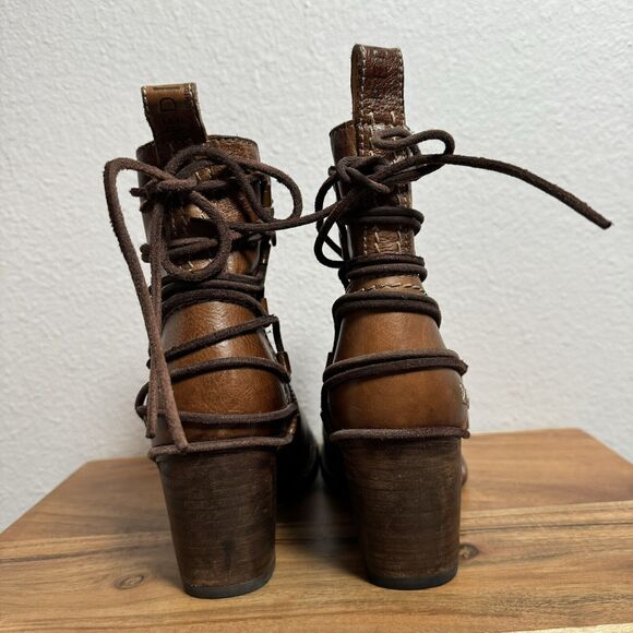 Bed Stu Blaire Cobbler Series Leather Back Lace Up Boots 6.5 Rust Brown Textured - Picture 4 of 12